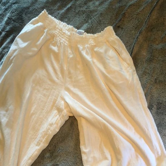 High Rise Wide Leg Pants White Size XXL Beach cover up/ PJ's /100% Cotton - Picture 3 of 14